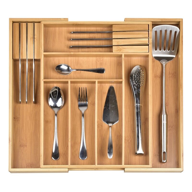 Bamboo Drawer Organizer with Knife Stand 1